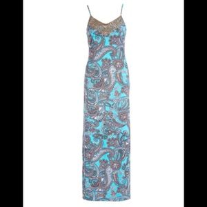 Turquoise, Gray & White Maxi Dress